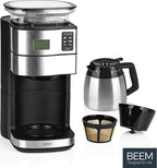 BEEM FRESH-AROMA-PERFECT II Filterkaffeemaschine mit Mahlwerk - Thermo | Edelstahl | Thermokanne | 24h-Timer | 1000 W | 180 g Bohnenbehälter
