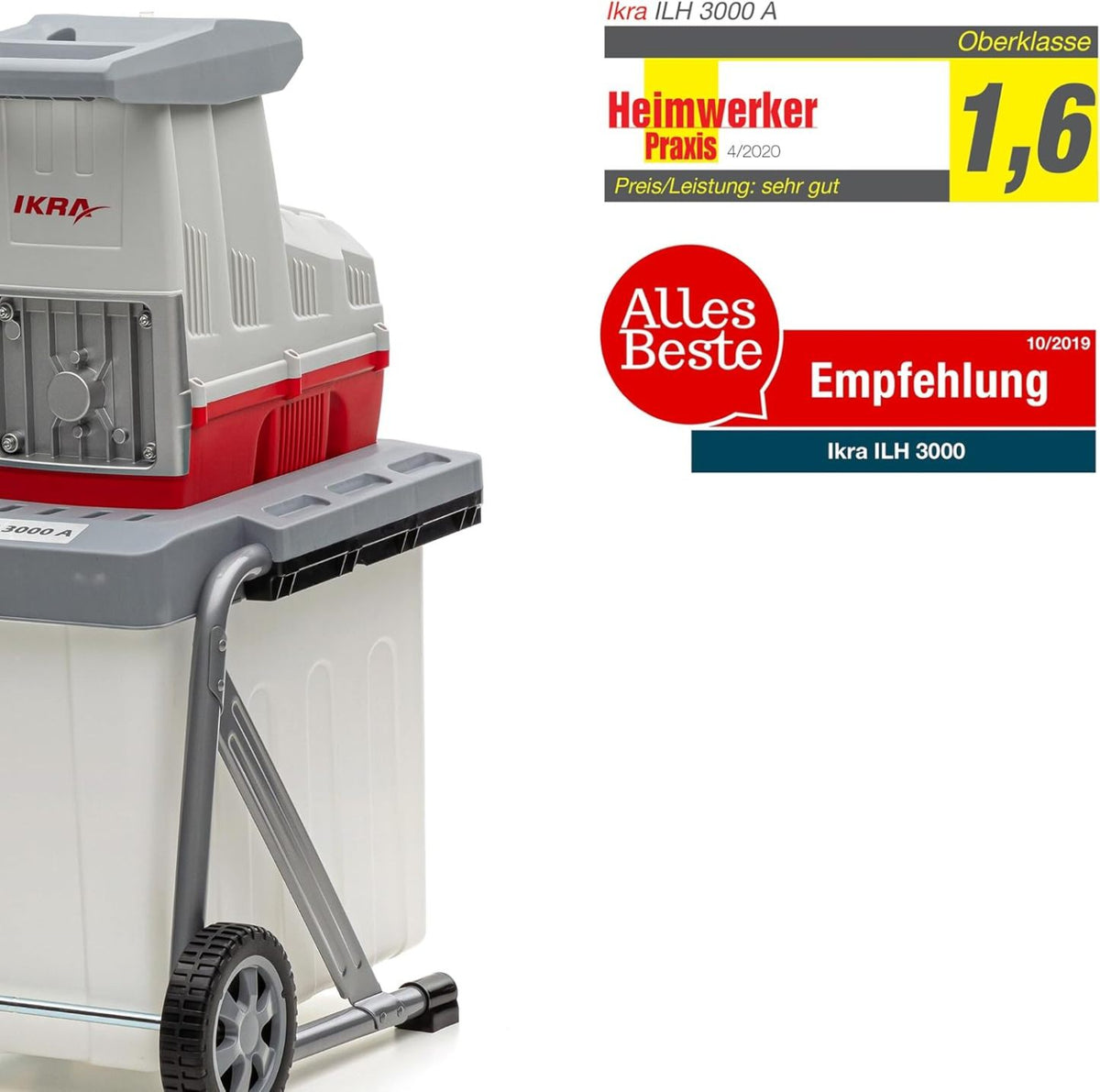 IKRA 81002880 Elektro Gartenhäcksler Walzenhäcksler ILH 3000 A, leise robust wartungsarm, Starke 3.000 Watt, Aststärke bis 44mm, 230 V