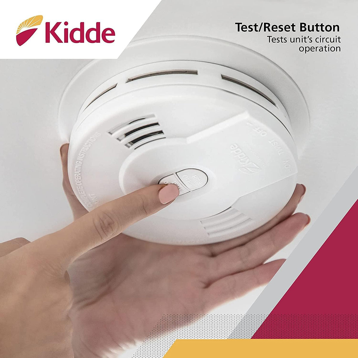 Détecteur de fumée Kidde, batterie 10 ans, voyants LED, alerte de remplacement, bouton de test et de réinitialisation, paquet de 6, blanc