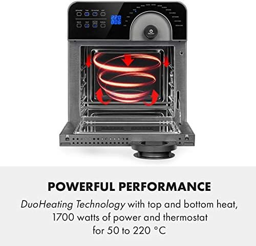 KLARSTEIN AeroVital Cube Chef   Friteuse sans huile, Air fryer, 1700 W, technologie DuoHeating, volume de 14L, 16 programmes, écran tactile, durée: environ 10h, thermostat: 50 220 °C, Inox, Noir : Cuisine et Maison