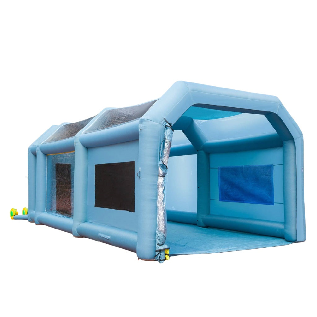 Cabine de peinture gonflable 8 × 4 × 3 m avec 2 ventilateurs – tente de travail portable avec filtration d’air et parois transparentes