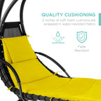 Chaise longue suspendue d'extérieur Best Choice Products – Fauteuil à bascule incurvé en acier avec coussin intégré et auvent amovible – Gris anthracite