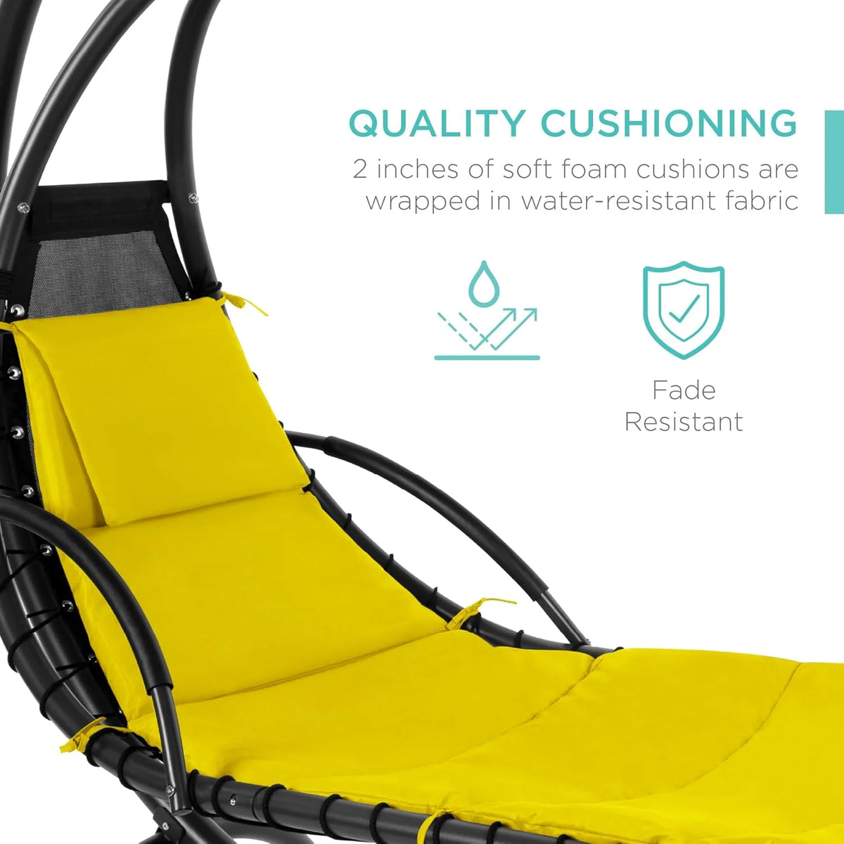 Chaise longue suspendue d'extérieur Best Choice Products – Fauteuil à bascule incurvé en acier avec coussin intégré et auvent amovible – Gris anthracite