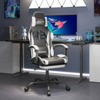Chaise de jeu 2025 avec repose-pieds pivotant, similicuir noir et blanc V8635