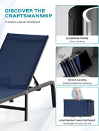 Chaise longue de jardin pliante en aluminium, sans montage, avec dossier réglable 5 positions, idéale pour terrasse, piscine et plage – Noir