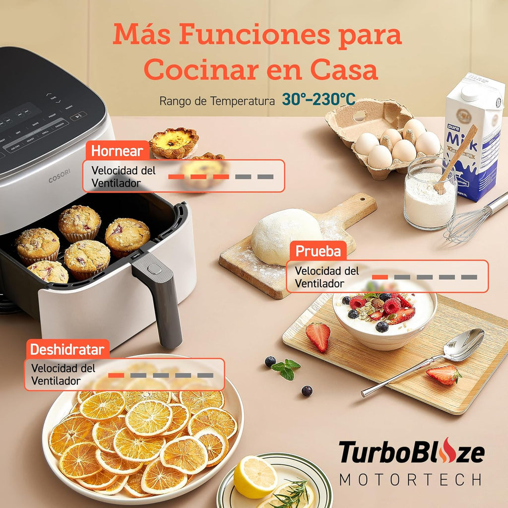 Friteuse à air Cosori Turbo Blaze 6 L, intérieur en métal véritable, moteur CC exclusif, 46 % plus rapide, température de 30 °C à 230 °C, idéale pour griller les viandes, programmes de cuisson complets, silencieux 27 dB