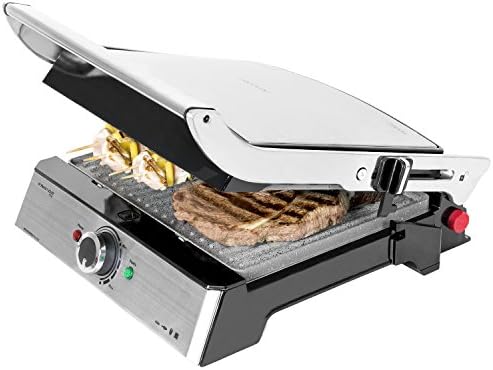 Cecotec Grill électrique Rock’nGrill Smart. Système de réglage de la puissance, du temps et de la température de 2000 W, ouverture à 180 °, plaques amovibles allant au lave vaisselle : Cuisine et Maison