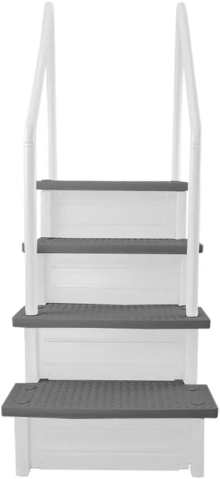 Échelle antidérapante pour piscines hors sol | Grise | Pour piscines hors sol avec une hauteur de terrasse de 122 à 137 cm | Échelle de sécurité supportant jusqu'à 136 kg