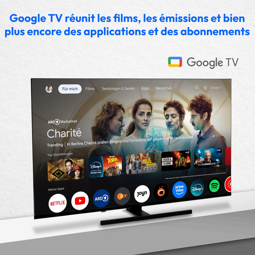MEDION TV 43 Pouces (108 cm) QLED Television (Smart TV, 4K, Dolby Vision HDR, Prime Video, Disney+, Dolby Atmos, DTS X, Compatible avec Google TV, PVR