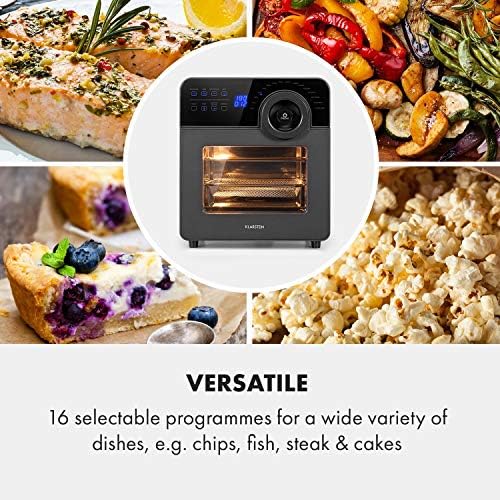 KLARSTEIN AeroVital Cube Chef   Friteuse sans huile, Air fryer, 1700 W, technologie DuoHeating, volume de 14L, 16 programmes, écran tactile, durée: environ 10h, thermostat: 50 220 °C, Inox, Noir : Cuisine et Maison