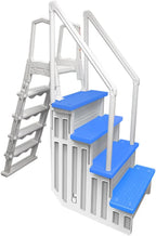 Marches antidérapantes Aqua Select pour piscines hors sol | Bleues | Pour piscines hors sol | Installation possible sur des terrasses de 122 à 137 cm de hauteur | Échelle de sécurité supportant jusqu'à 113 kg