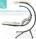 Chaise longue suspendue d'extérieur Best Choice Products – Fauteuil à bascule incurvé en acier avec coussin intégré et auvent amovible – Gris anthracite
