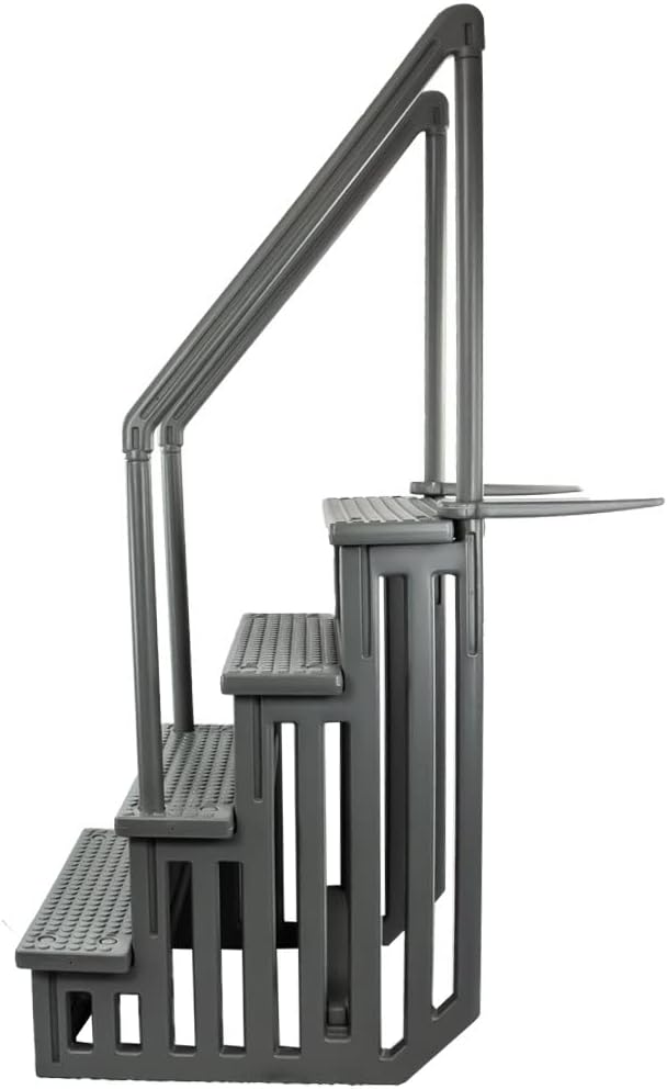 Échelle antidérapante pour piscines hors sol | Grise | Pour piscines hors sol avec une hauteur de terrasse de 122 à 137 cm | Échelle de sécurité supportant jusqu'à 136 kg
