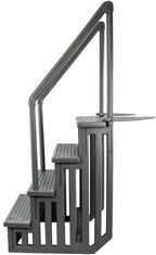 Échelle antidérapante pour piscines hors sol | Grise | Pour piscines hors sol avec une hauteur de terrasse de 122 à 137 cm | Échelle de sécurité supportant jusqu'à 136 kg