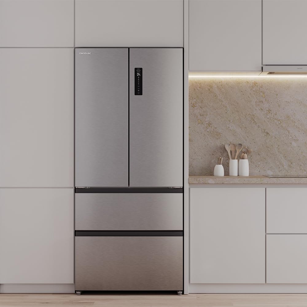 Cecotec Réfrigérateur Porte Française de 4 Portes Semi-Intégrable 458L Total No Frost Bolero CoolMarket F2D 458 SBI Inox E, Hauteur 189 cm et 83 cm La