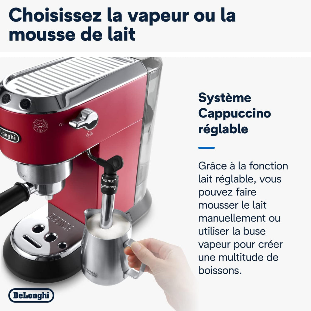 De'Longhi Dedica Style EC685.W, Machine à Café à Pompe en Acier Inoxydable Pour Café Moulu ou Dosettes, Machine à Espresso et Cappuccino, Réservoir de 1,3L, Système Anti-goutte, Blanc