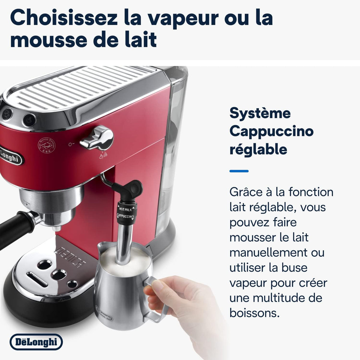 De'Longhi Dedica Style EC685.W, Machine à Café à Pompe en Acier Inoxydable Pour Café Moulu ou Dosettes, Machine à Espresso et Cappuccino, Réservoir de 1,3L, Système Anti-goutte, Blanc