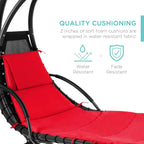 Chaise longue suspendue d'extérieur Best Choice Products – Fauteuil à bascule incurvé en acier avec coussin intégré et auvent amovible – Gris anthracite