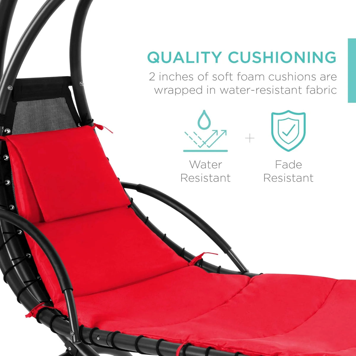 Chaise longue suspendue d'extérieur Best Choice Products – Fauteuil à bascule incurvé en acier avec coussin intégré et auvent amovible – Gris anthracite