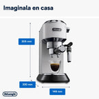 Machine à café De'Longhi Dedica - Acier inoxydable, pompe, pour café moulu ou dosettes, expresso et cappuccino, réservoir de 1,3 litre, système anti-gouttes, modèle EC685.M, couleur métal