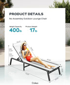 Chaise longue de jardin pliante en aluminium, sans montage, avec dossier réglable 5 positions, idéale pour terrasse, piscine et plage – Noir