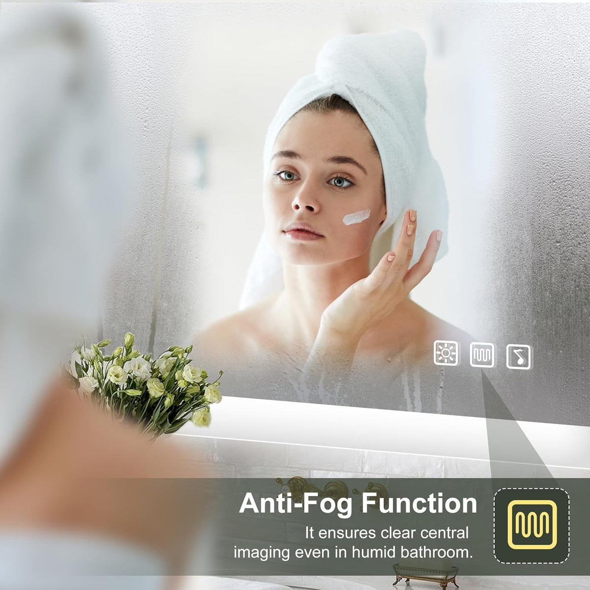 Miroir de salle de bain S'bagno avec éclairage 1200 x 700 mm, IP44, LED, Bluetooth, antibuée, 3 couleurs de lumière (3 000 K, 4 000 K, 6 500 K), intensité variable, mémoire, vertical ou horizontal. Miroirs de salle de bain avec LED.