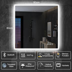 Miroir de salle de bain S'bagno avec éclairage 1200 x 700 mm, IP44, LED, Bluetooth, antibuée, 3 couleurs de lumière (3 000 K, 4 000 K, 6 500 K), intensité variable, mémoire, vertical ou horizontal. Miroirs de salle de bain avec LED.