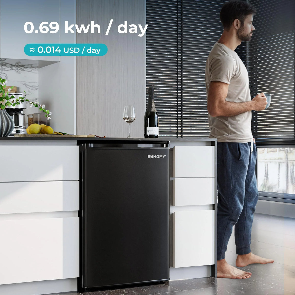 Mini-réfrigérateur EUHOMY 2025 avec congélateur compact. Porte simple