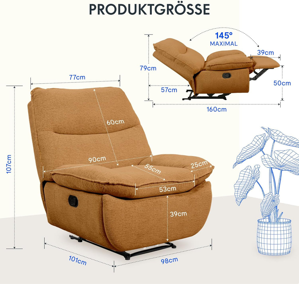 Fauteuil inclinable FLEXISPOT XC6, canapé pivotant à bascule, fauteuil TV avec dossier réglable, fauteuil inclinable pour chambre, salon et home cinéma (beige)