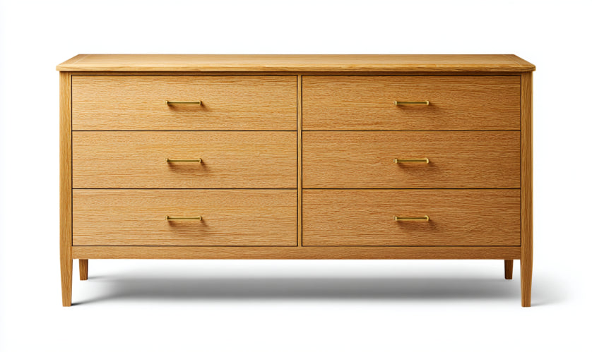 Commode en chêne avec six tiroirs, bois clair
