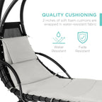Chaise longue suspendue d'extérieur Best Choice Products – Fauteuil à bascule incurvé en acier avec coussin intégré et auvent amovible – Gris anthracite