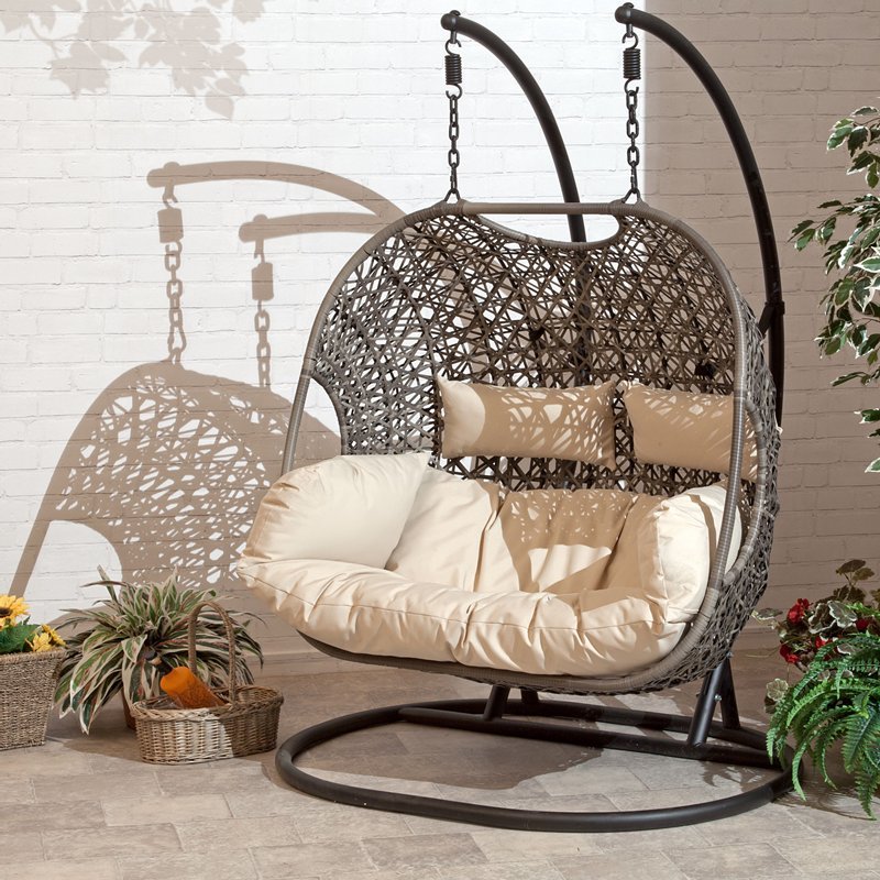 2023 Patio Wicker Swing Chair With Stand Rain Cover Included