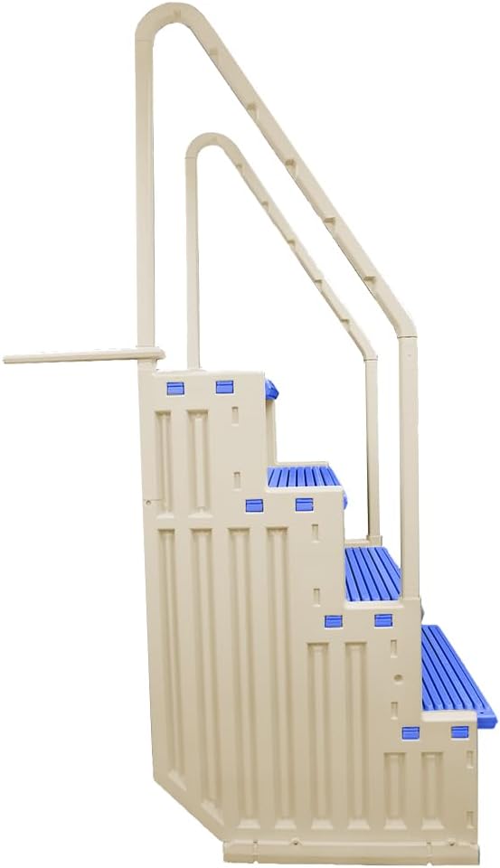 Marches antidérapantes Aqua Select pour piscines hors sol | Bleues | Pour piscines hors sol | Installation possible sur des terrasses de 122 à 137 cm de hauteur | Échelle de sécurité supportant jusqu'à 113 kg