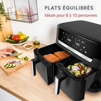 Moulinex air fryer deux compartiments, très grande capacité 11L, 10 personnes, 7 Programmes automatiques, friteuse sans huile, Ecran tactile digital, Dual inox, EZ942BF0, Gris foncé : Cuisine et Maison