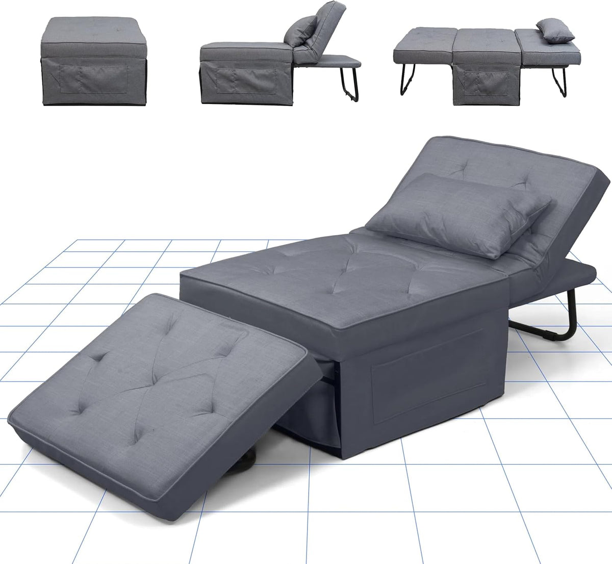 Canapé-lit FLEXISPOT, fauteuil-lit extensible et pliable, capacité de charge 300 kg, gris