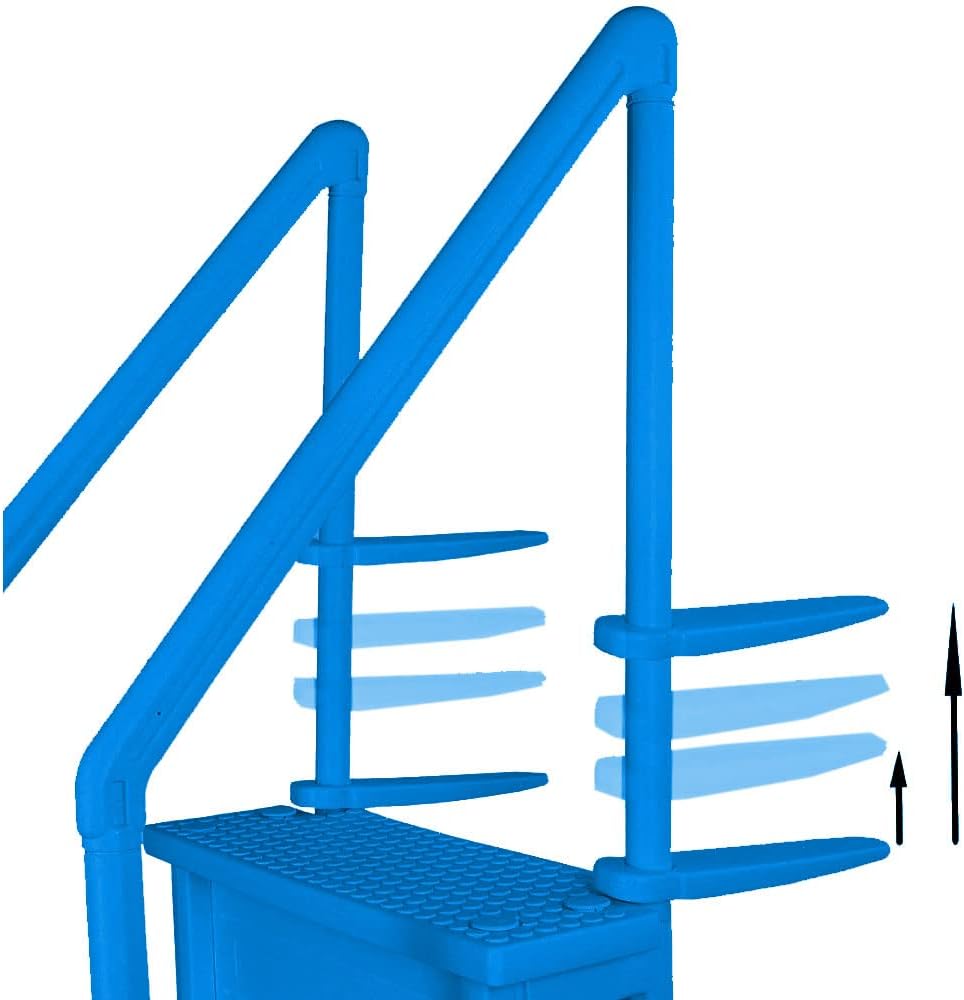 Marches antidérapantes Aqua Select pour piscines hors sol | Bleues | Pour piscines hors sol | Installation possible sur des terrasses de 122 à 137 cm de hauteur | Échelle de sécurité supportant jusqu'à 113 kg