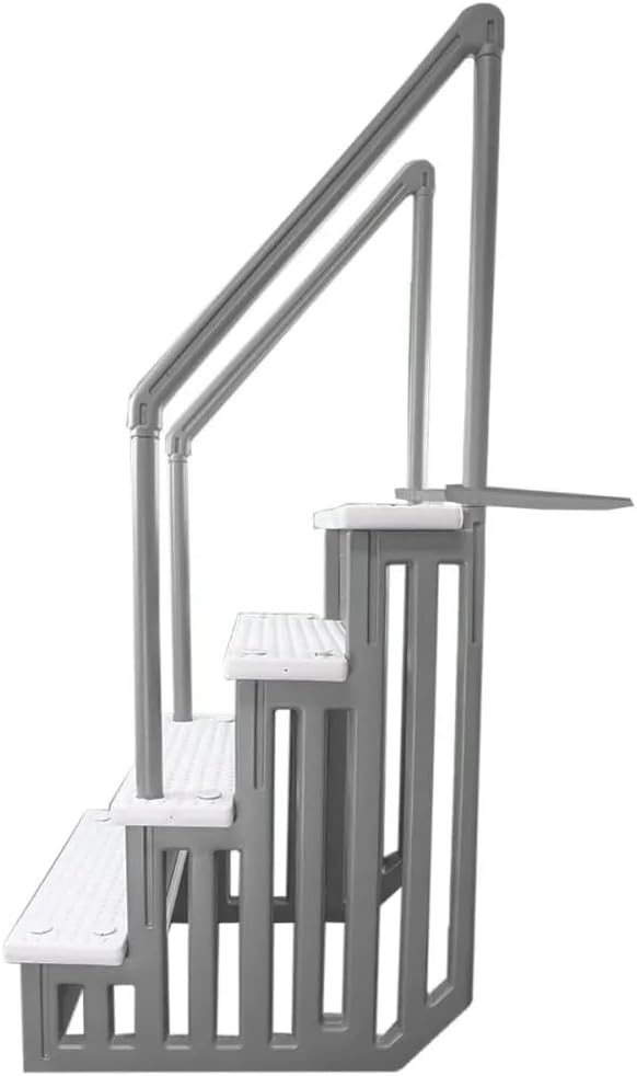Échelle antidérapante pour piscines hors sol | Grise | Pour piscines hors sol avec une hauteur de terrasse de 122 à 137 cm | Échelle de sécurité supportant jusqu'à 136 kg