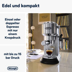 De'Longhi Dedica Style EC685.W, Machine à Café à Pompe en Acier Inoxydable Pour Café Moulu ou Dosettes, Machine à Espresso et Cappuccino, Réservoir de 1,3L, Système Anti-goutte, Blanc