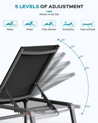 Chaise longue de jardin pliante en aluminium, sans montage, avec dossier réglable 5 positions, idéale pour terrasse, piscine et plage – Noir
