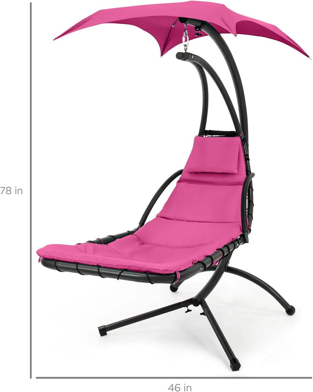 Chaise longue suspendue d'extérieur Best Choice Products – Fauteuil à bascule incurvé en acier avec coussin intégré et auvent amovible – Gris anthracite