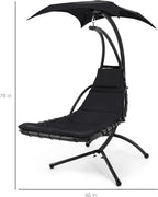 Chaise longue suspendue d'extérieur Best Choice Products – Fauteuil à bascule incurvé en acier avec coussin intégré et auvent amovible – Gris anthracite