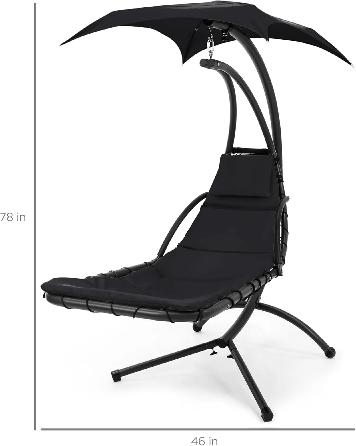 Chaise longue suspendue d'extérieur Best Choice Products – Fauteuil à bascule incurvé en acier avec coussin intégré et auvent amovible – Gris anthracite