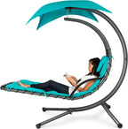 Chaise longue suspendue d'extérieur Best Choice Products – Fauteuil à bascule incurvé en acier avec coussin intégré et auvent amovible – Gris anthracite