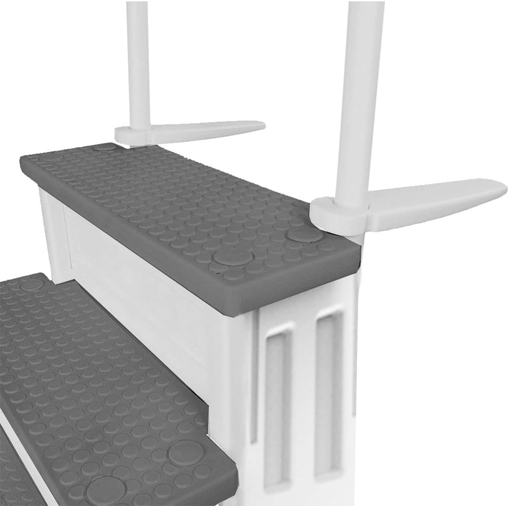 Échelle antidérapante pour piscines hors sol | Grise | Pour piscines hors sol avec une hauteur de terrasse de 122 à 137 cm | Échelle de sécurité supportant jusqu'à 136 kg