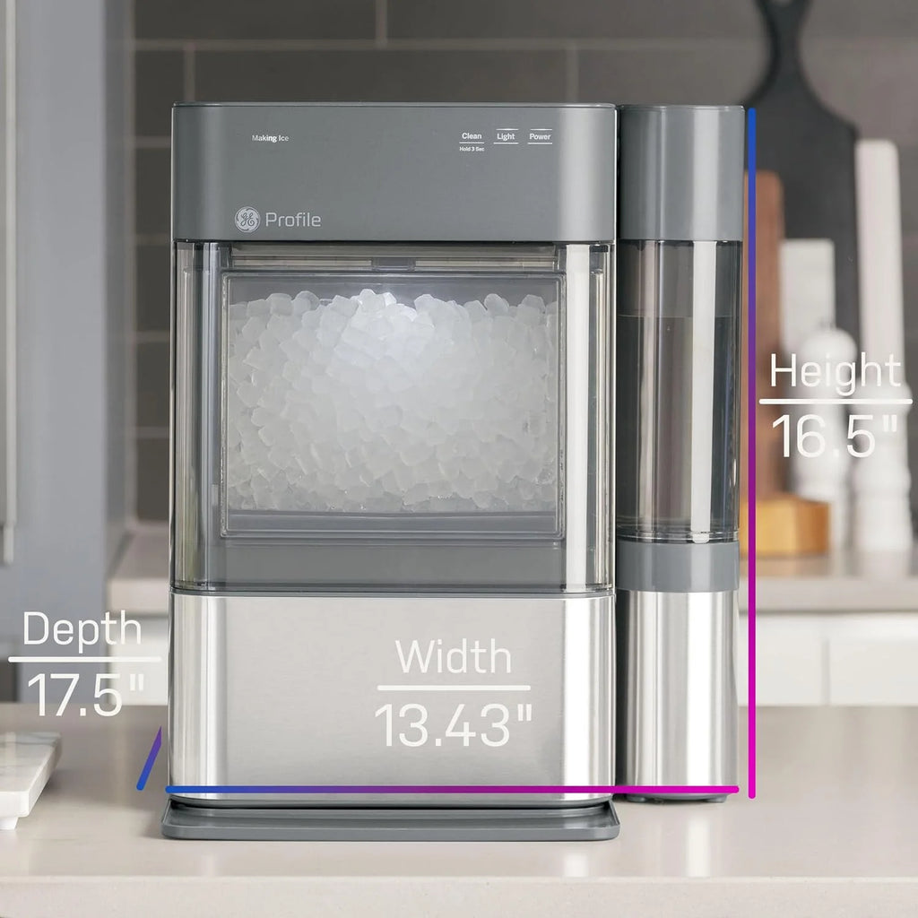 Machine à glaçons GE Profile Opal 2.0 (2025) – Format pépites, trémie de 2,8 litres (0,75 gallon). Acier inoxydable.