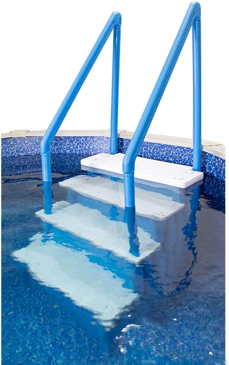 Échelle antidérapante pour piscines hors sol | Grise | Pour piscines hors sol avec une hauteur de terrasse de 122 à 137 cm | Échelle de sécurité supportant jusqu'à 136 kg