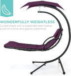 Chaise longue suspendue d'extérieur Best Choice Products – Fauteuil à bascule incurvé en acier avec coussin intégré et auvent amovible – Gris anthracite