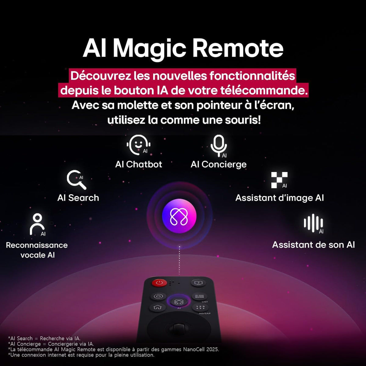 LG TV QNED AI 2025 | 43QNED8E | 43'' (108cm) | 4K UHD | HDR10 | webOS 25 | Télécommade AI Magic Remote | Alexa, Google Assistant | Netflix Disney+ CAN