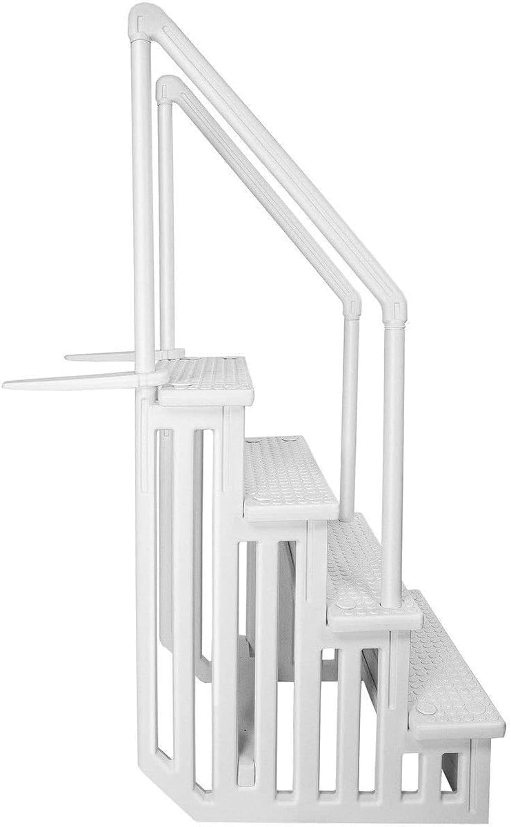 Échelle antidérapante pour piscines hors sol | Grise | Pour piscines hors sol avec une hauteur de terrasse de 122 à 137 cm | Échelle de sécurité supportant jusqu'à 136 kg
