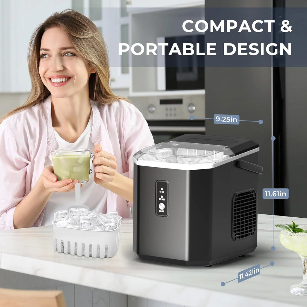 Machine à glaçons de comptoir EUHOMY – Prête en 8 minutes. 16 kg/24 h. Autonettoyante. Machine à glaçons portable avec pelle et seau. Glaçons comestibles produits par ultrasons pour la maison, les fêtes, le camping ou les caravanes.